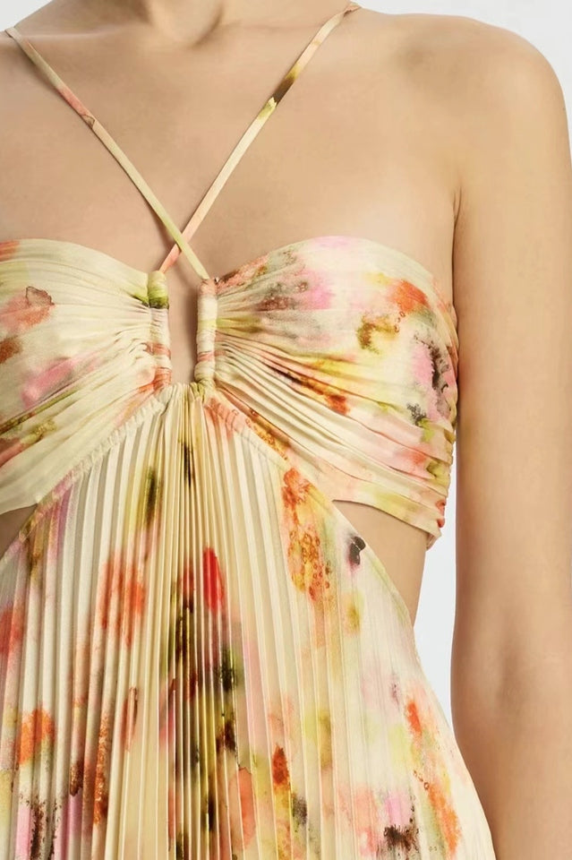 Moira Floral Cut out Halter Maxi Dress
