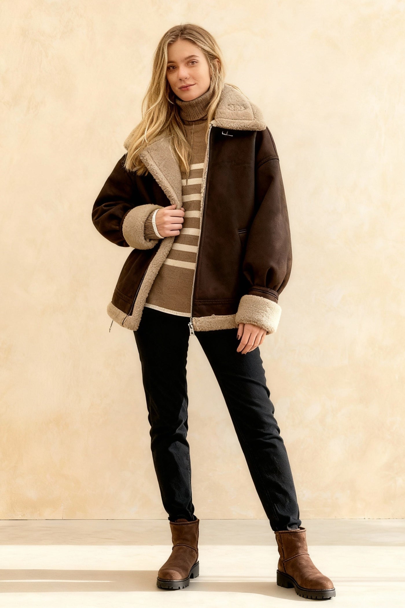 Vintage Oversized Suede SherpaLined Coat