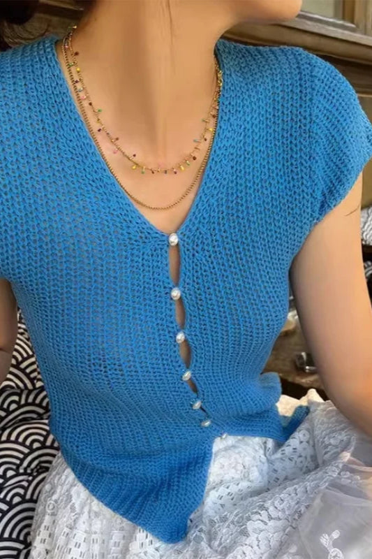 Knitted VNeck Cropped Cardigan