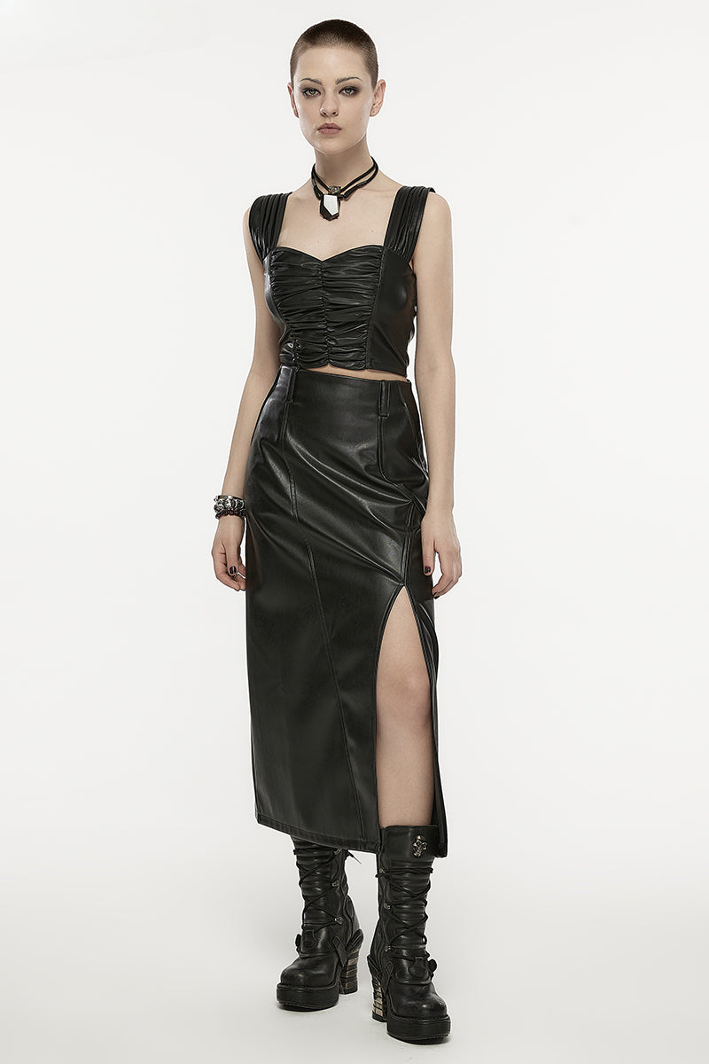 Women's Aline High Waist Split Faux Leather Daily Fashion Concise Female Black Skirt
