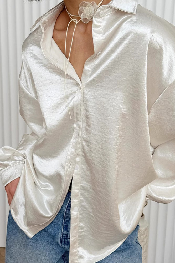 Apricot Pearlescent Satin Chic Chillax French Blouse