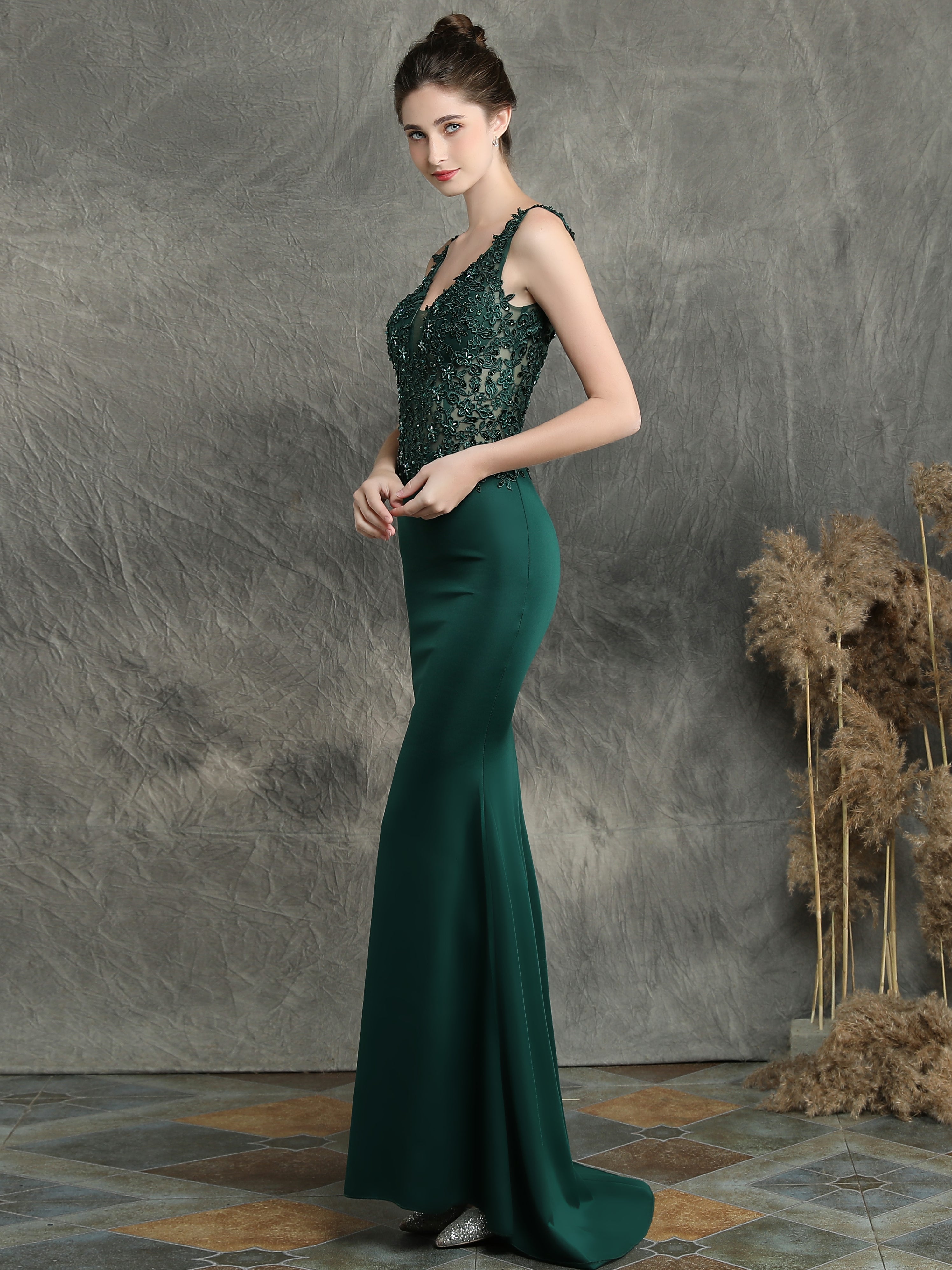 Handmade applique Beaded long evening dress