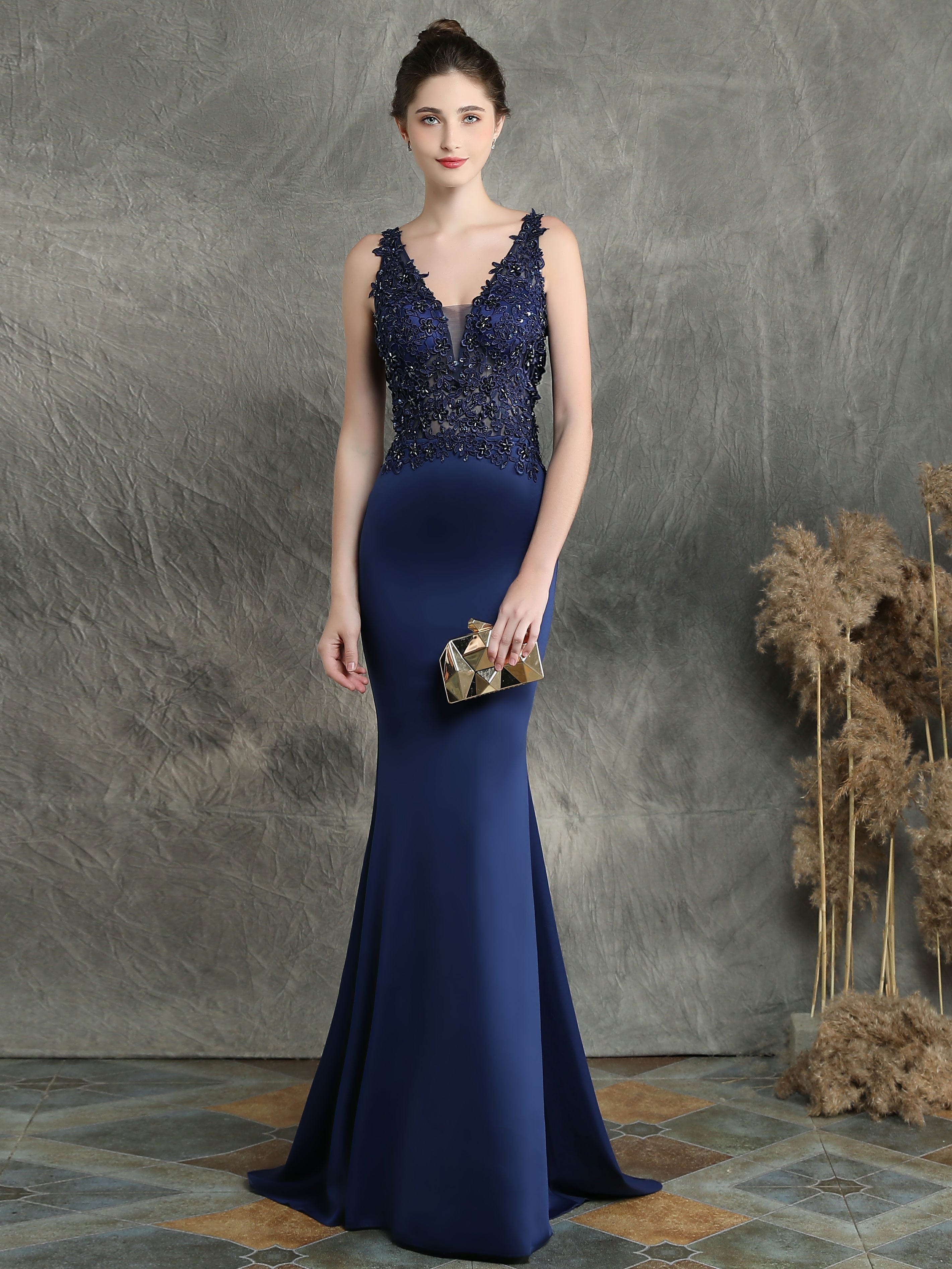 Handmade applique Beaded long evening dress