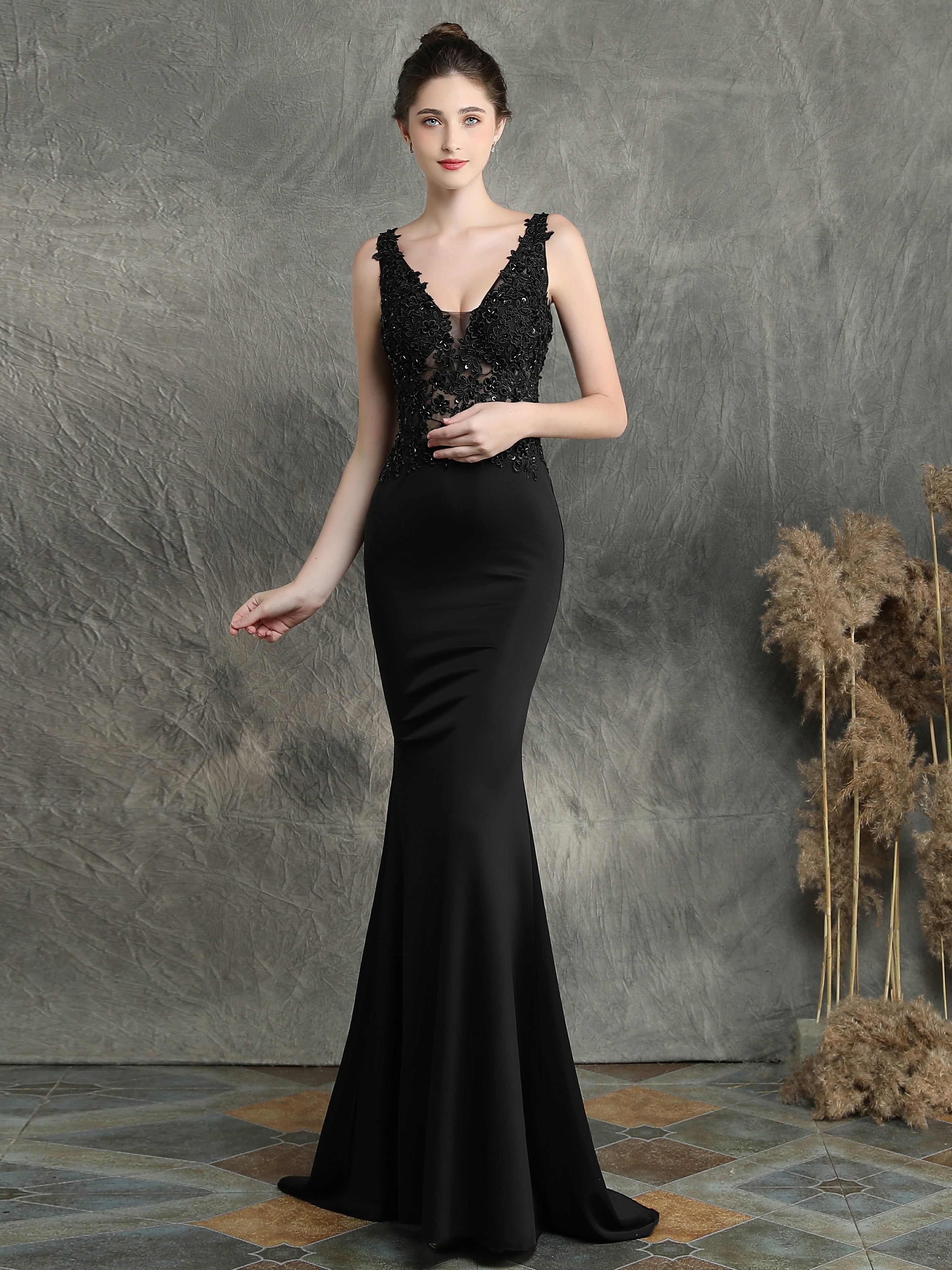 Handmade applique Beaded long evening dress