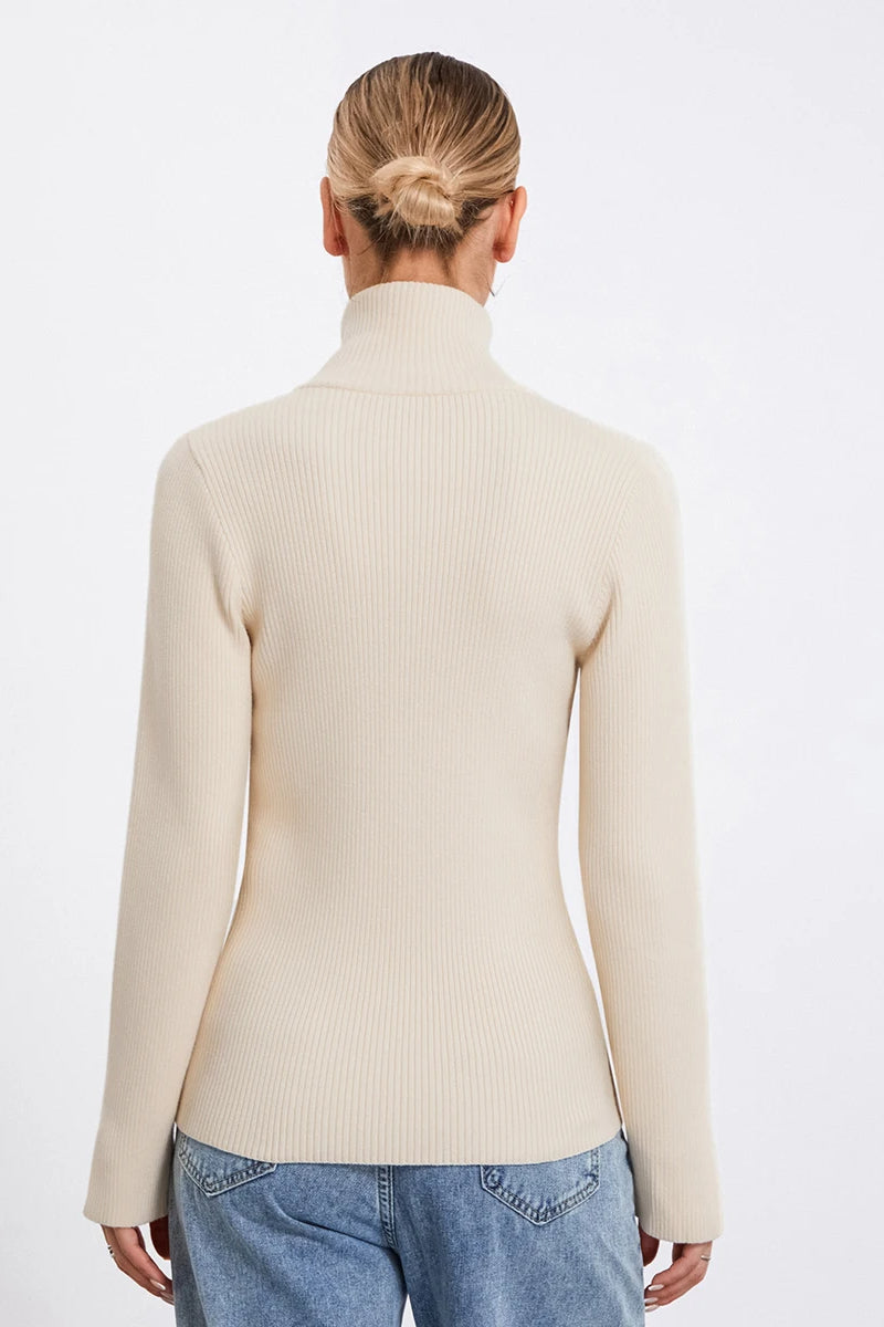 Ribbed Knit ZipUp Stand Collar Cardigan