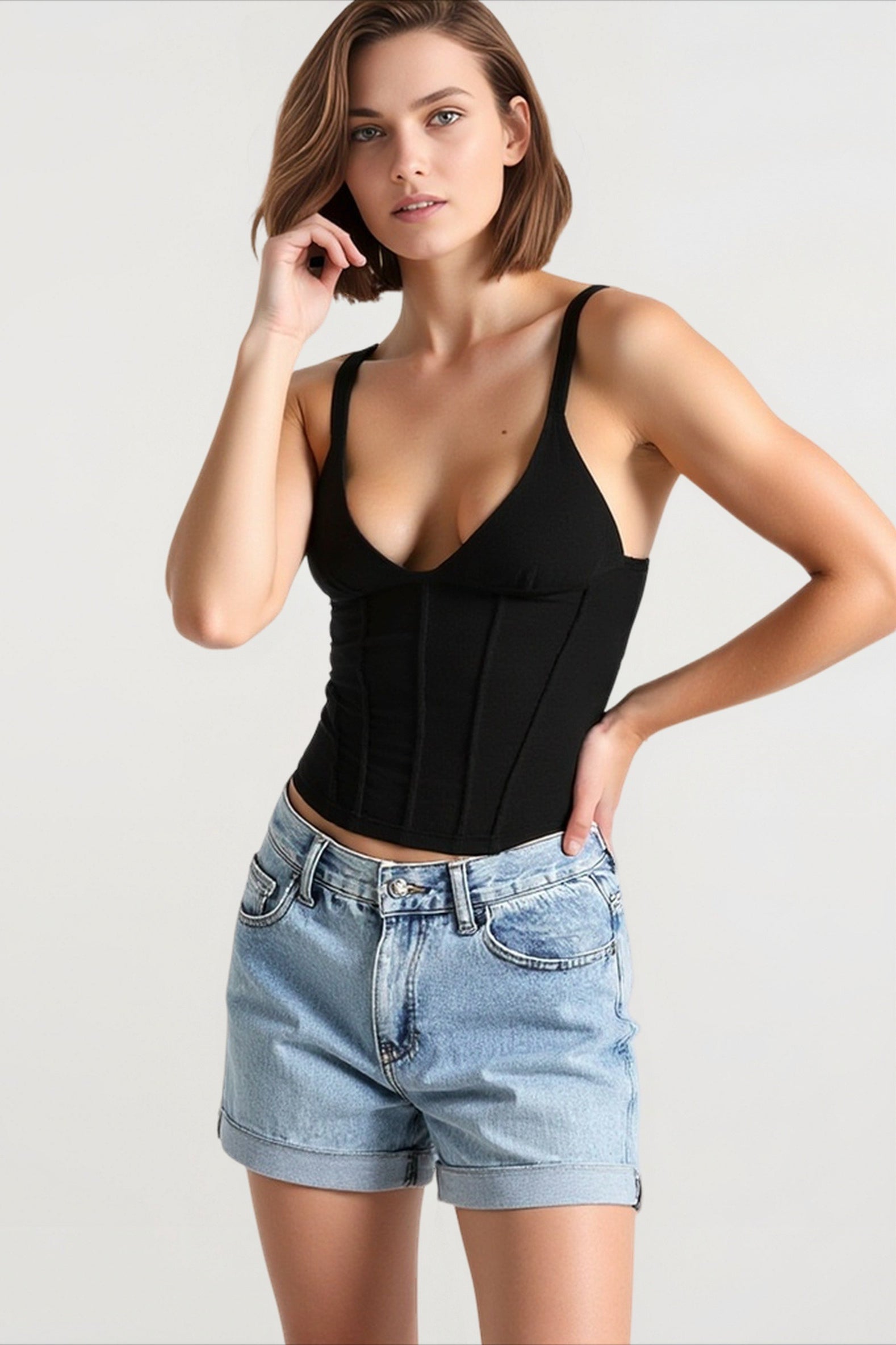 Plunge waist cinch cami top