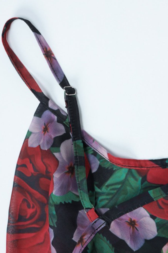 Red Spaghetti Strap Cowl Neck Floral Print Bodycon Maxi Dress 9