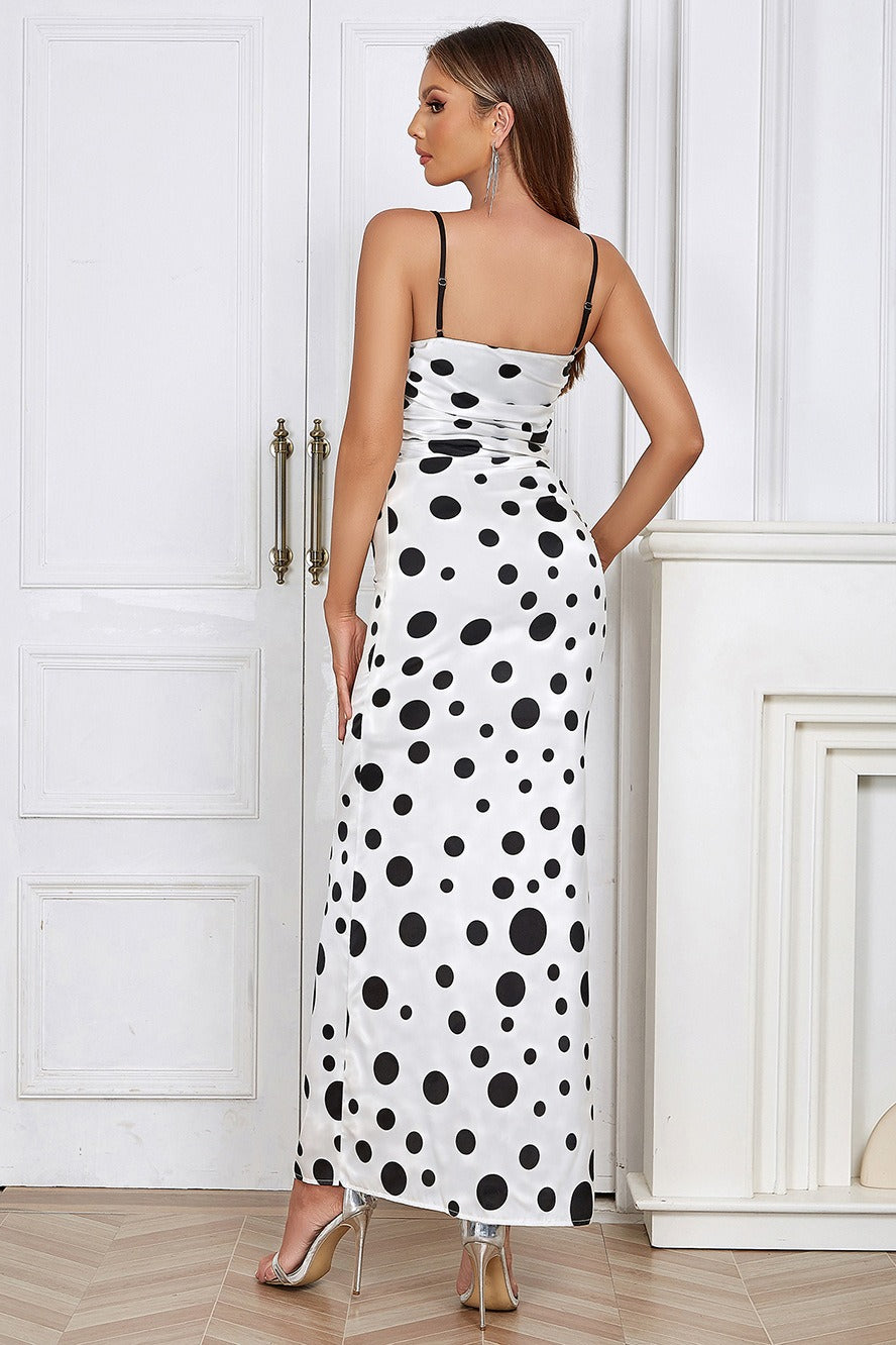 White Polka Dot Pleated Cami Maxi Dress 3