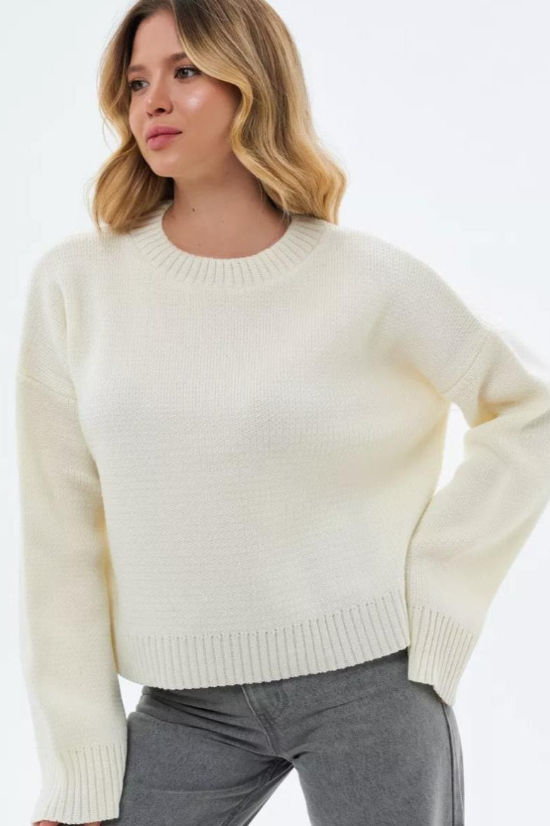 Solid Crewneck Loose Knit Sweater