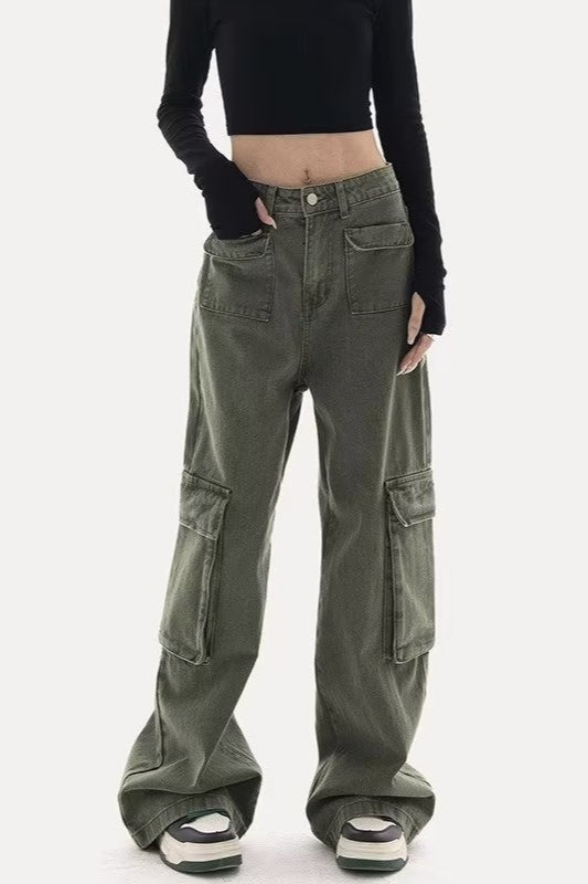 Chic Cargo Straight Wide-Leg Casual Jeans
