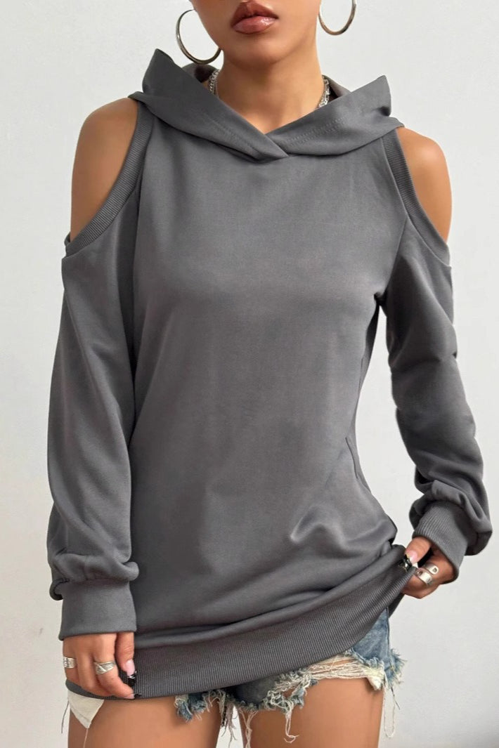 Trendy OffShoulder Hooded Hoodie