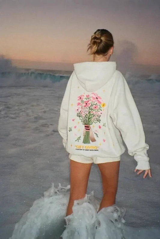 Loose Embroidered Pullover Hoodie