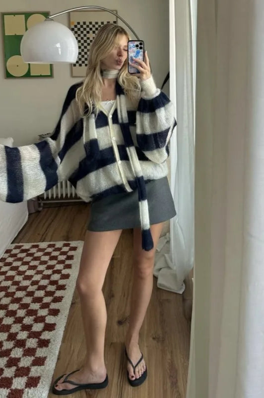 VNeck Patchwork Knit Cardigan