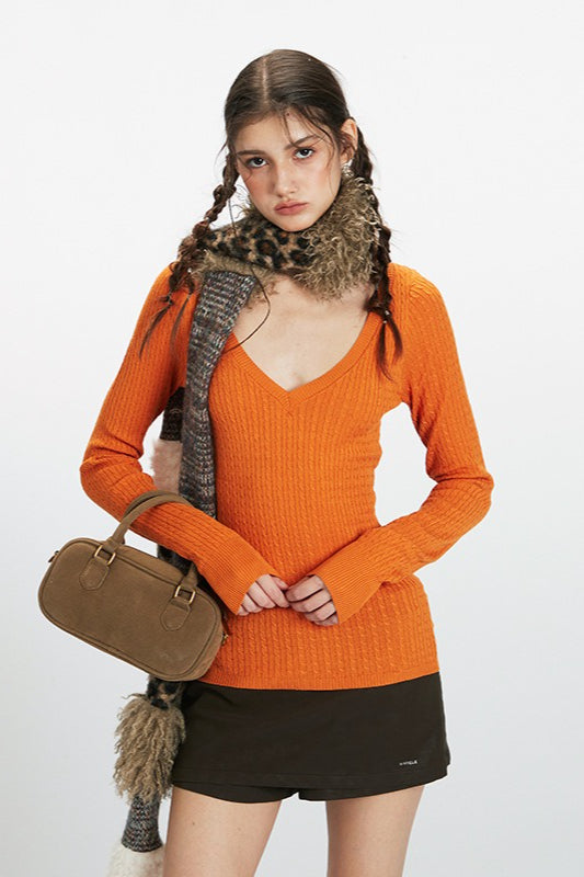 Deep VNeck Solid Knit Top