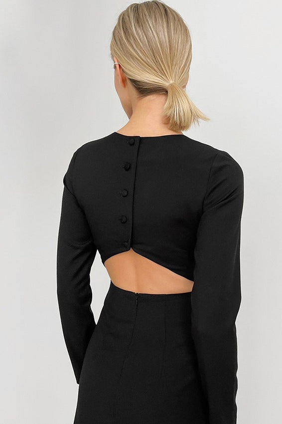 French Vintage Cutout Black Mini Dress