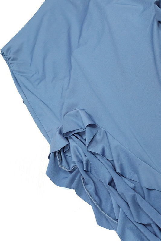 Strapless Ruched Ruffle Trim High Slit Midi Dress 14