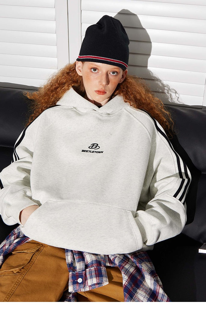 Striped Gray Raglan Sleeve Hoodie