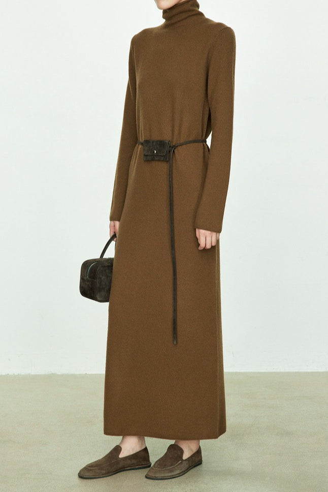High Neck Flocked Slouchy Knit Dress 3
