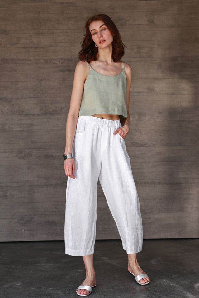 Linen Cropped Balloon Pants