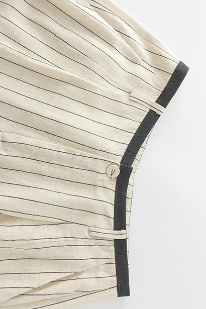 Linen High Waist Stripe Narrow Wide Leg Pants