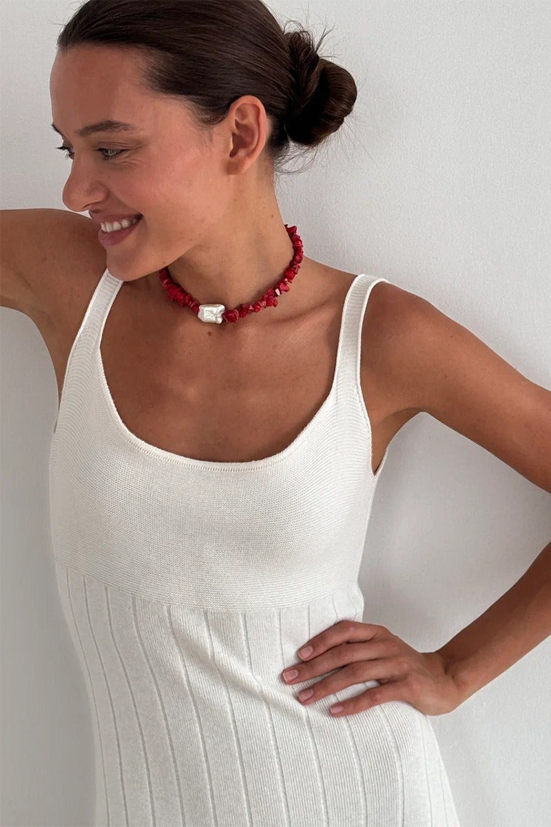 Knit Square Neck Pleated Slip Dress