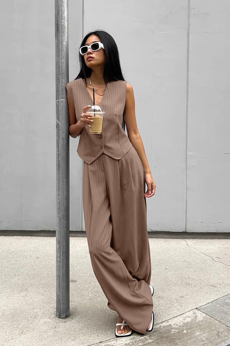Stripe V Neck Blazer Elegant Two Piece Work Set