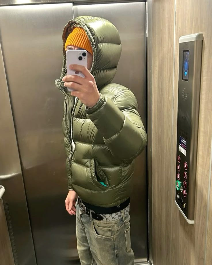Hooded Glossy Quilted Zip-Up Long Sleeve Puffer Jacket