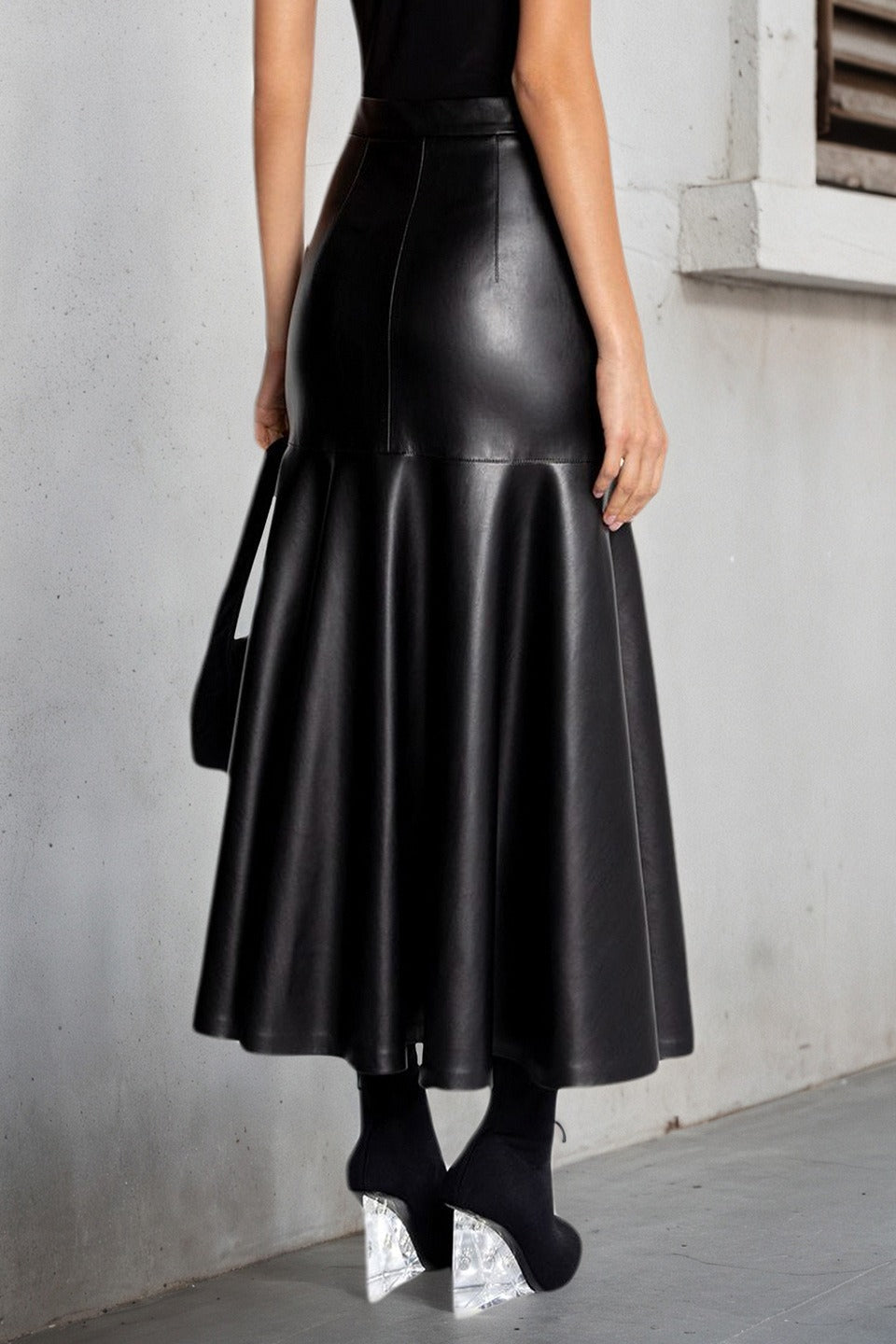 Leather High Waist Bodycon Midi Skirt