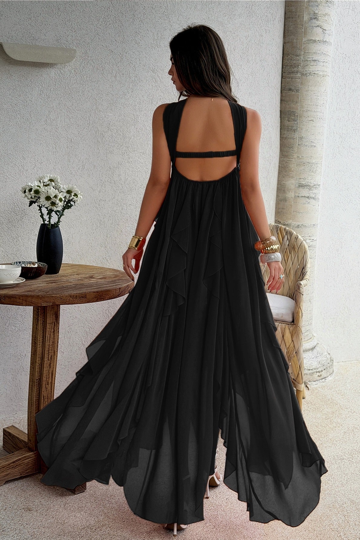 Strapless Starfish Detail Tiered Ruffle Chiffon Maxi Dress 6