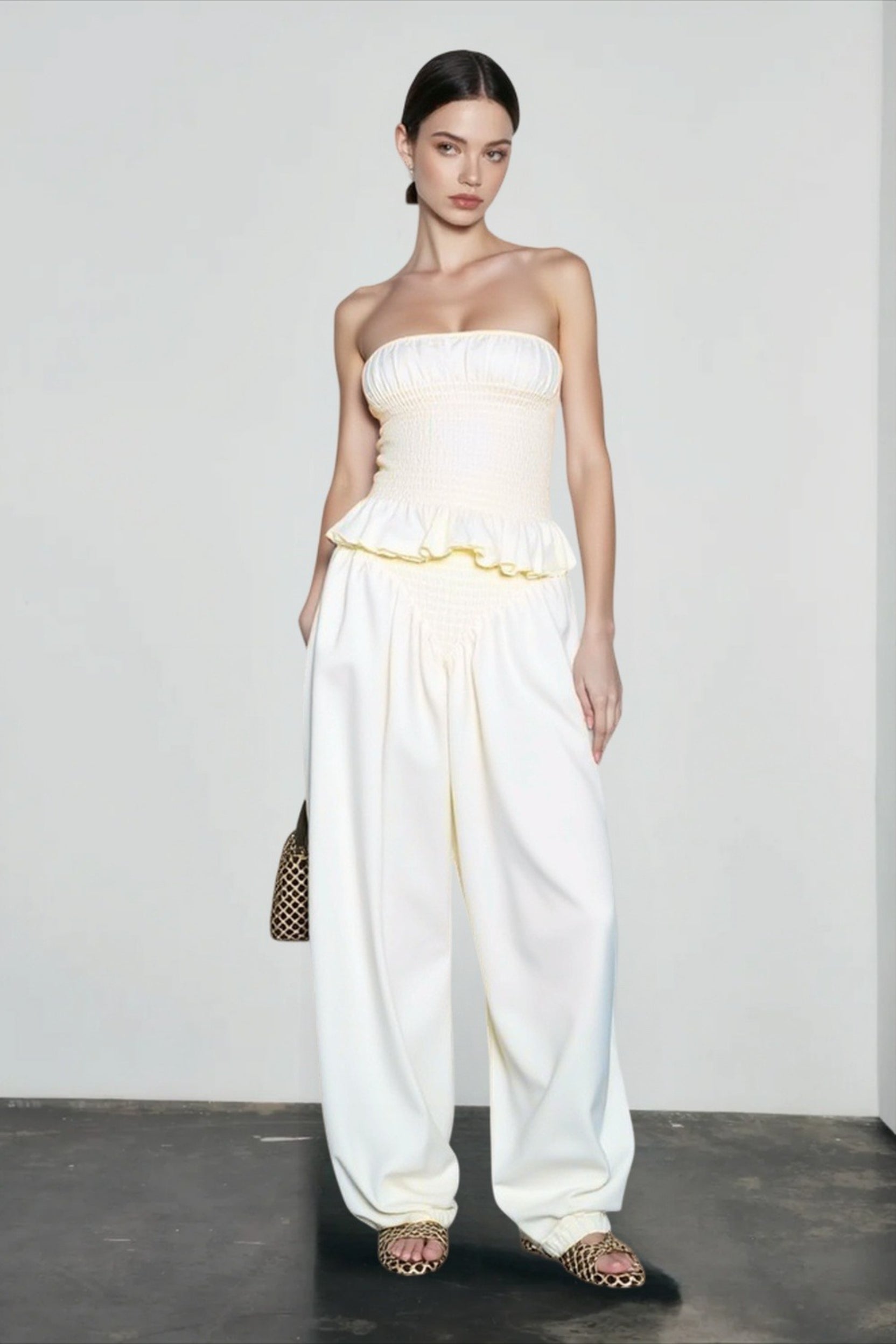 Ruched strapless crop vacation set