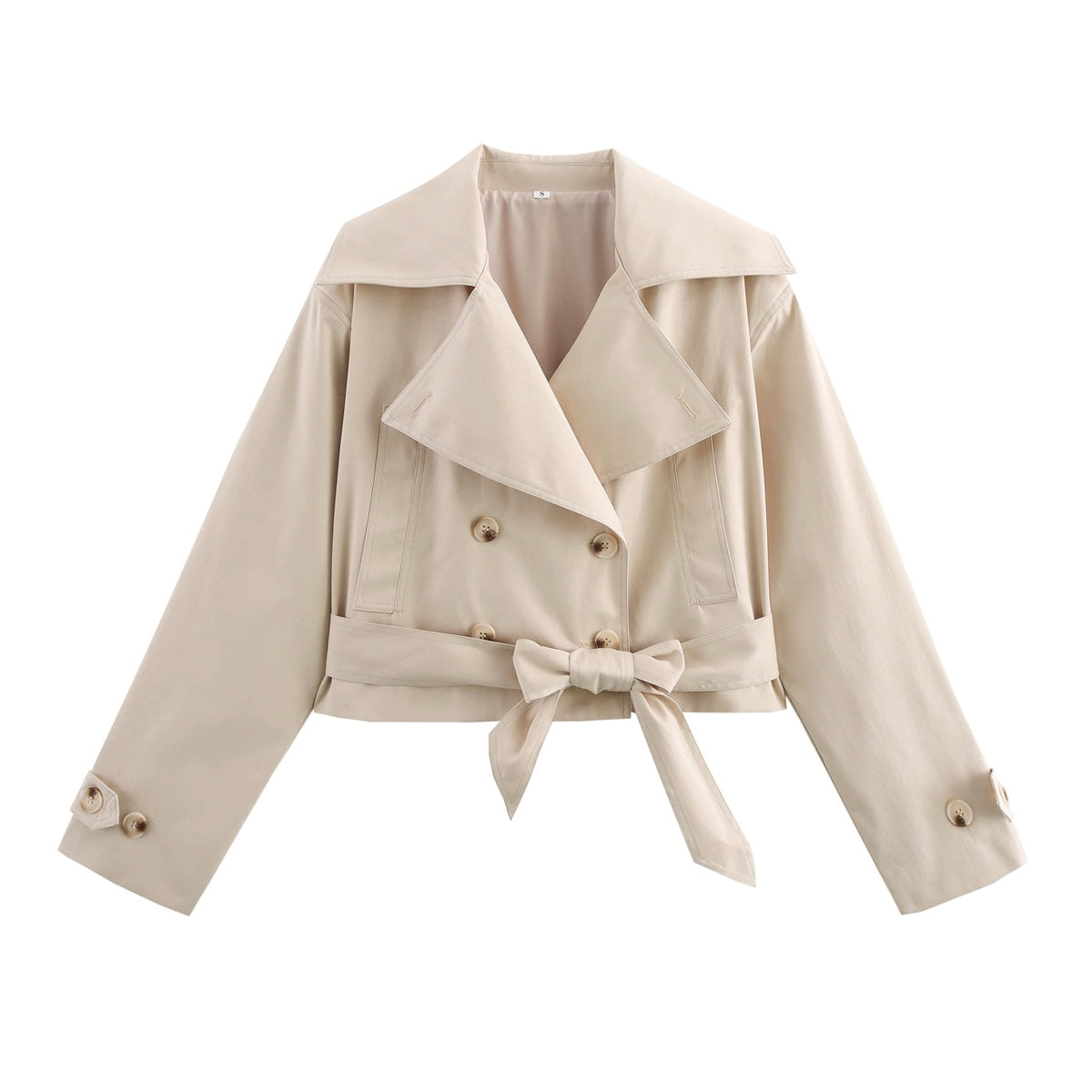 Belted Double-Breasted Cropped Trench Coat