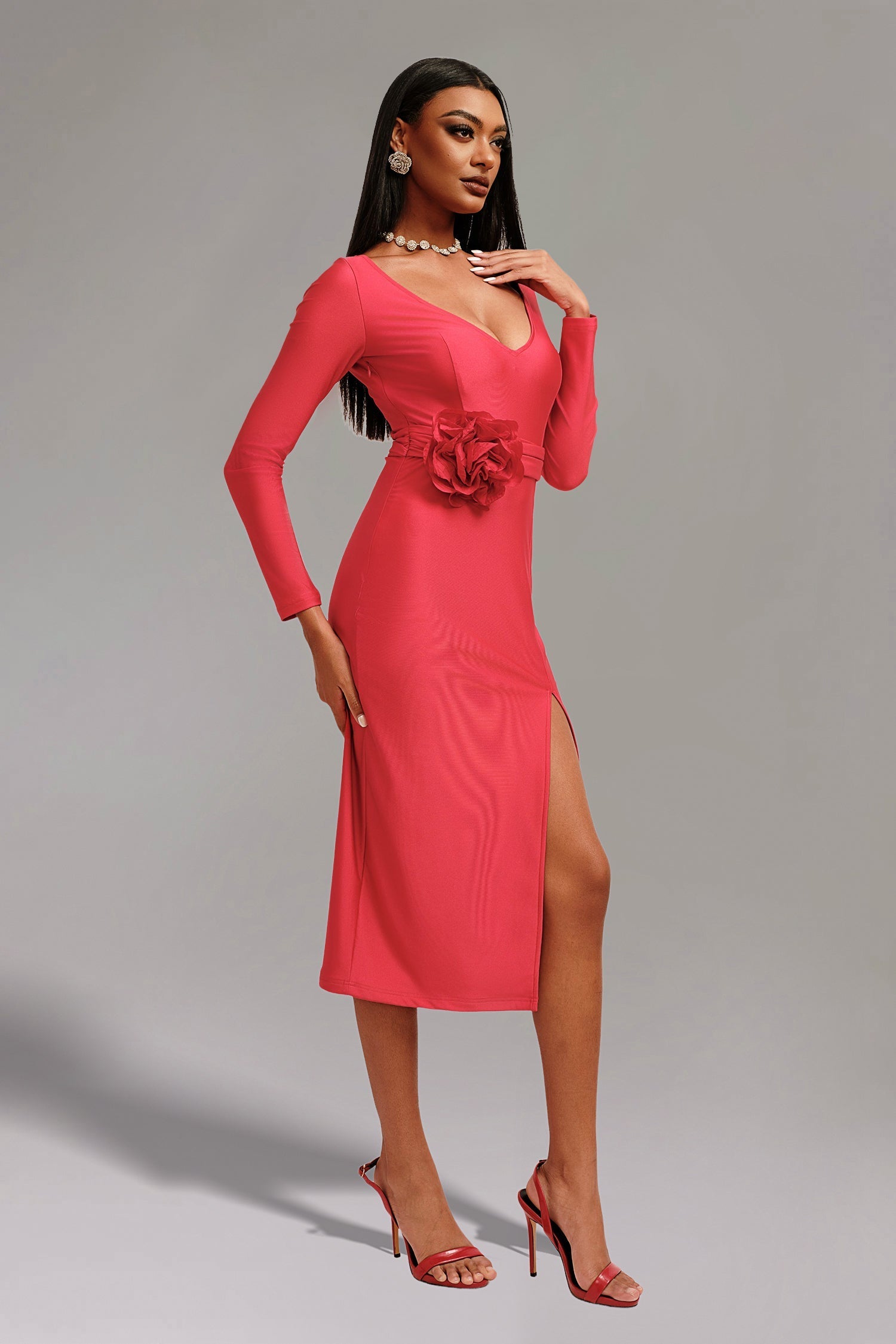 V Neck Midi Dress