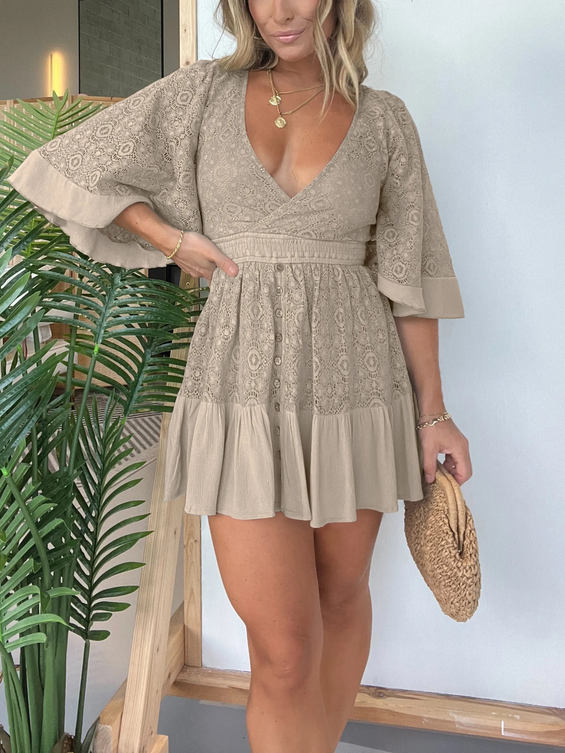 Lace Crochet Dress Built-in Shorts
