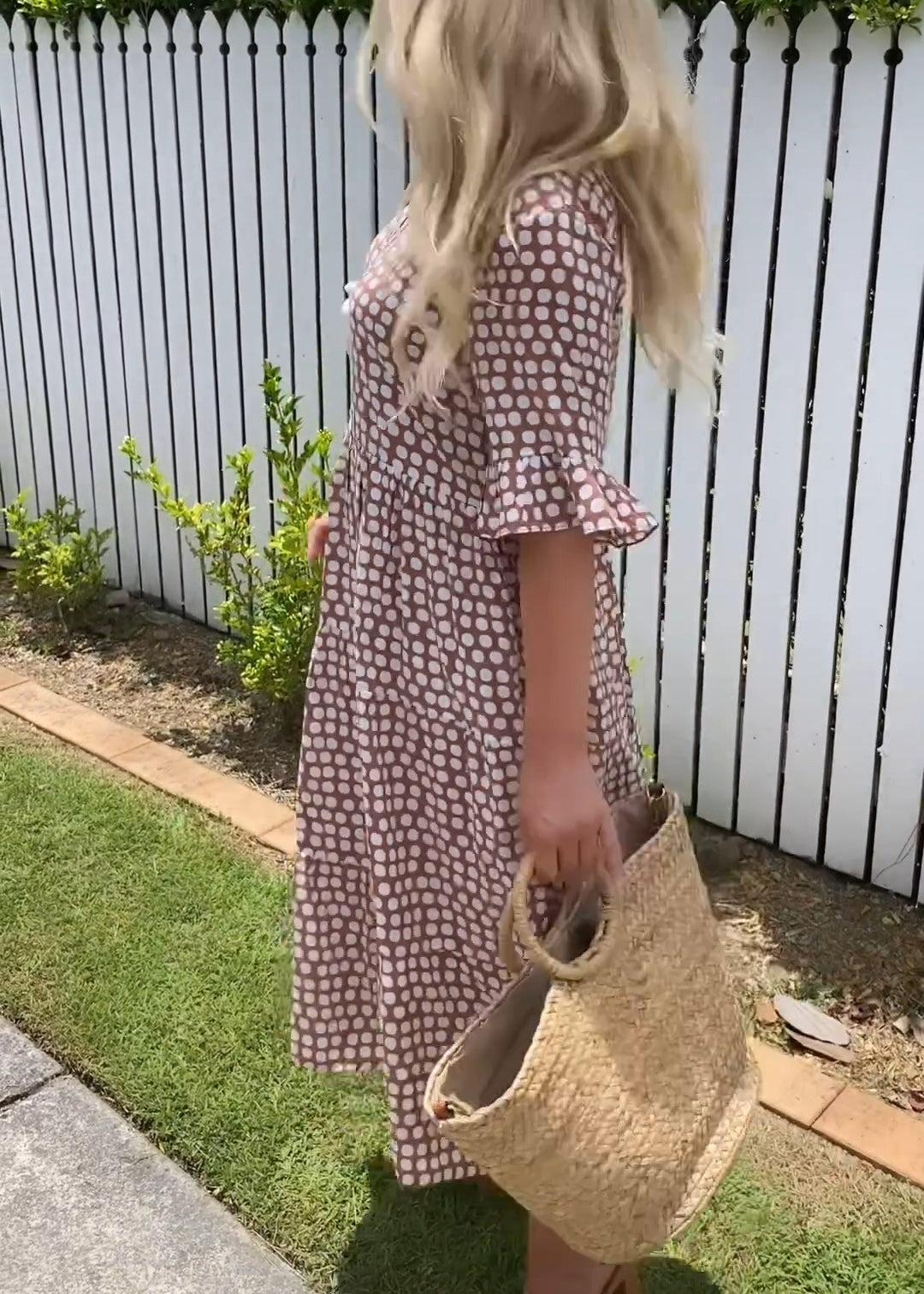 Square Neck Polka Dot Ruffle Sleeve Tiered Midi Dress 8