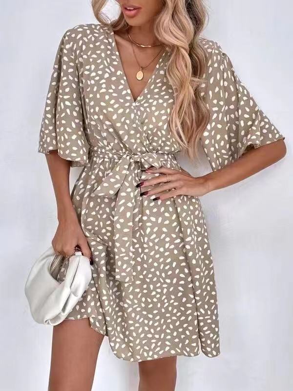 V neck Waist Fashion Versatile Boho Dress