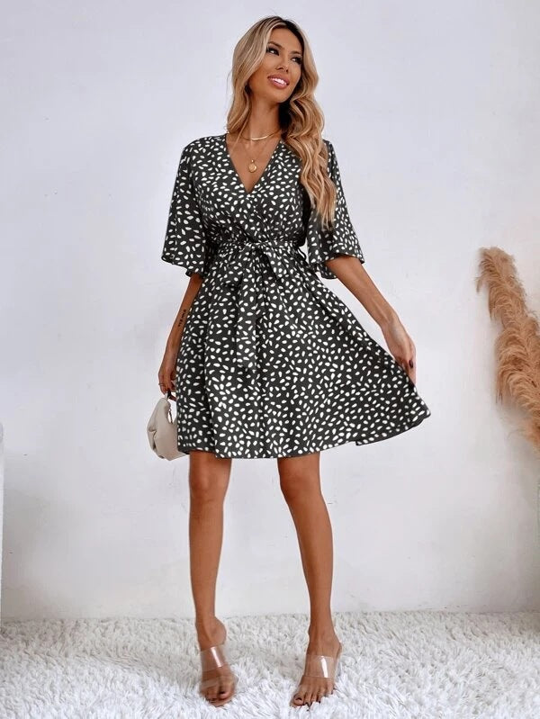 V neck Waist Fashion Versatile Boho Dress