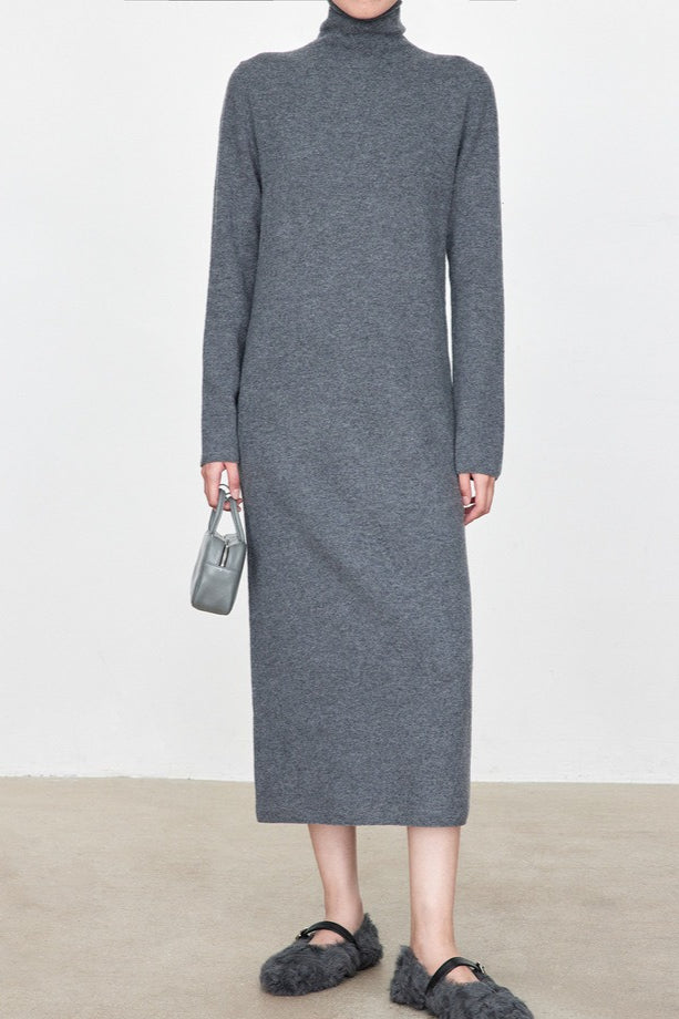 High Neck Flocked Slouchy Knit Dress 15
