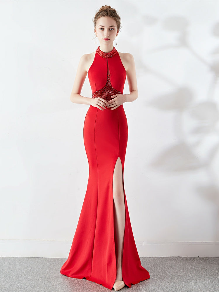 long style Halter evening dress