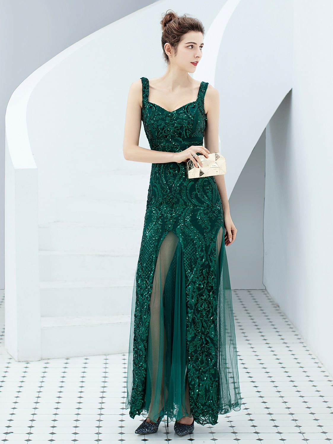 Sequin suspender long evening dress