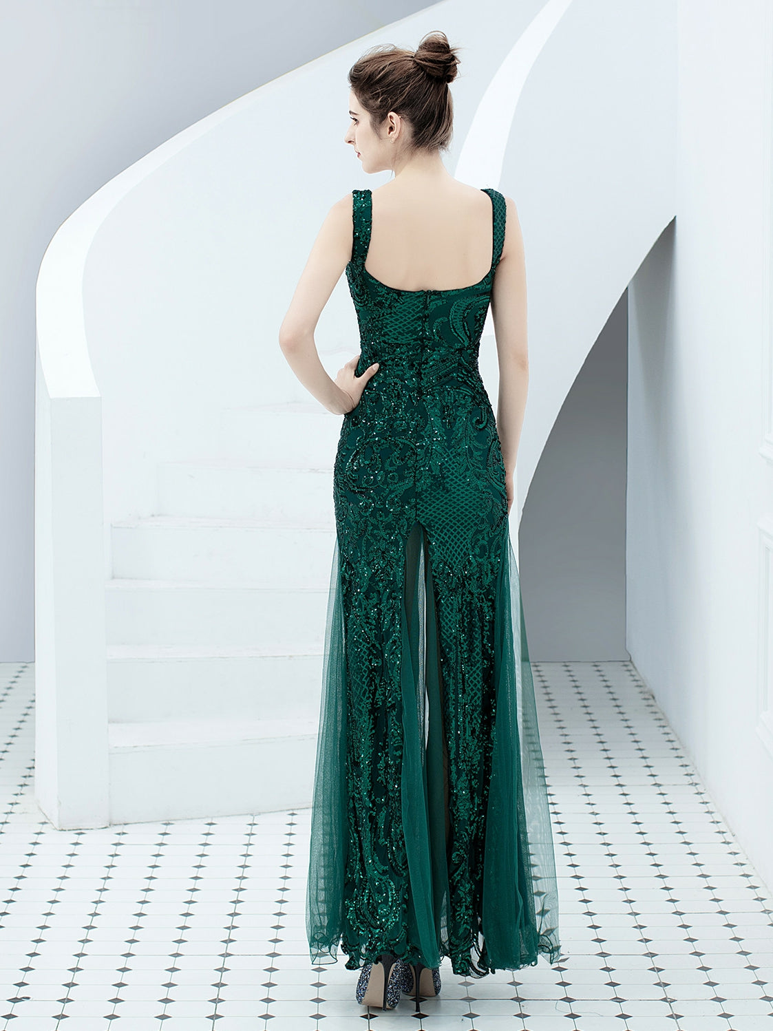 Sequin suspender long evening dress