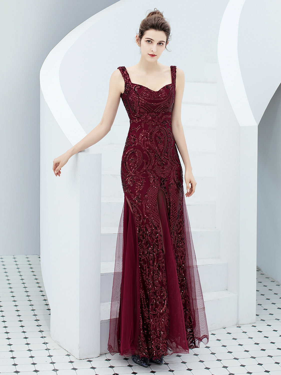 Sequin suspender long evening dress