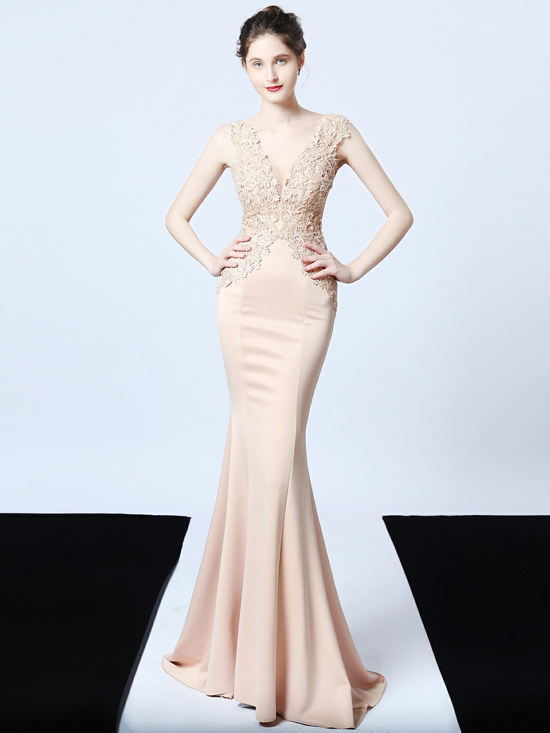 Handmade applique Beaded long evening dress