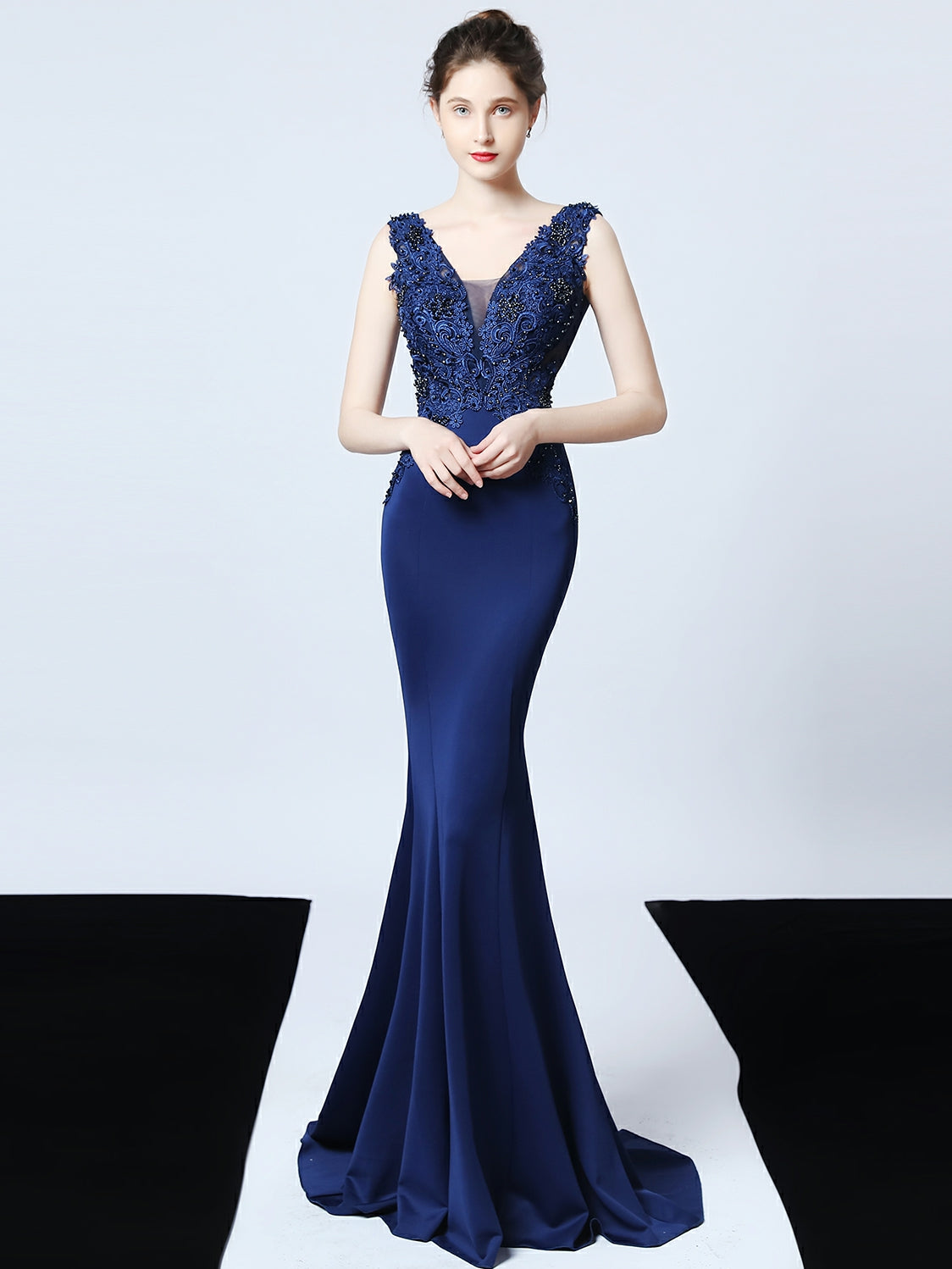 Handmade applique Beaded long evening dress