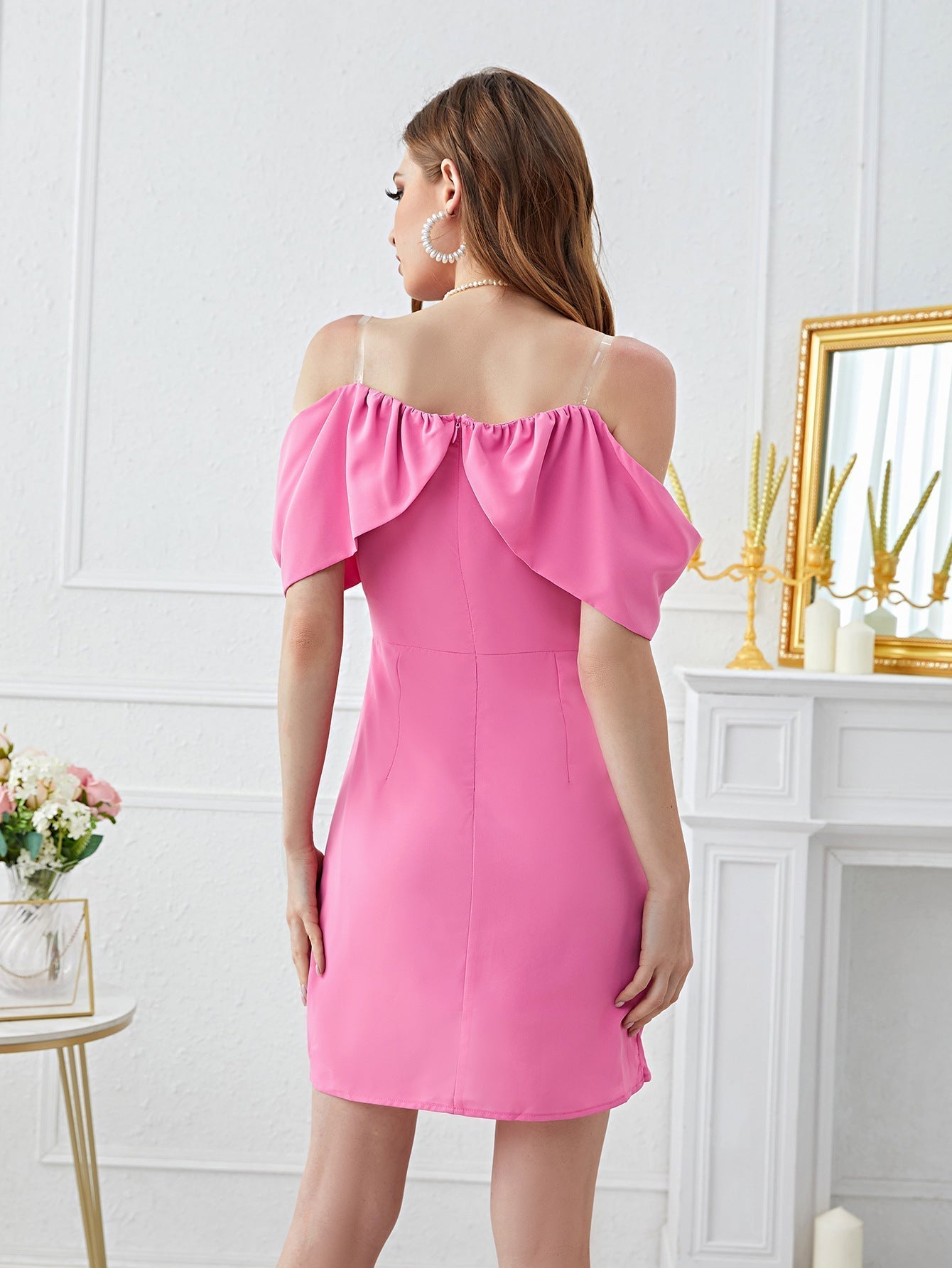 Solid Color Off the Neck Dress