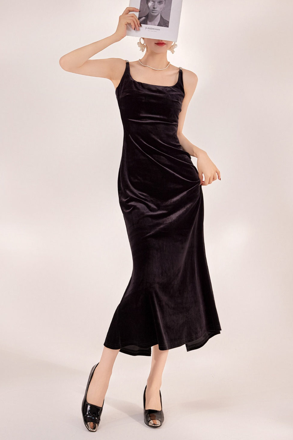 Black Velvet Strappy Backless Maxi Dress 4