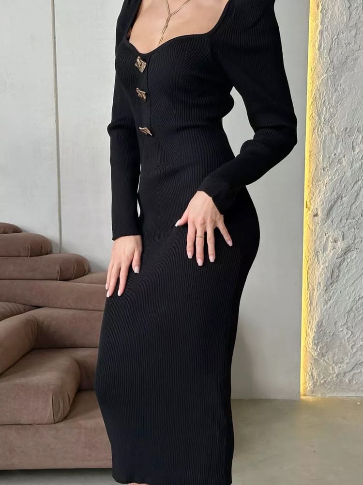 Slim Fit High Waist Knit Sweater Dress