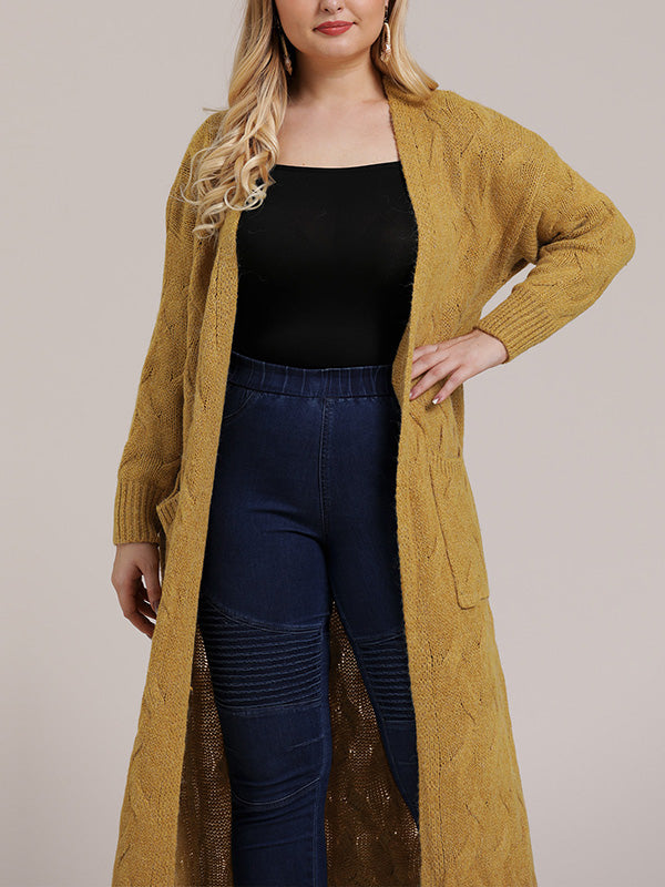 Open Front Cable Knit Pocket Longline Cardigan