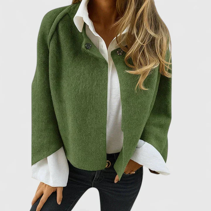 Button-Front Cropped Brushed Knit Long Sleeve Cardigan