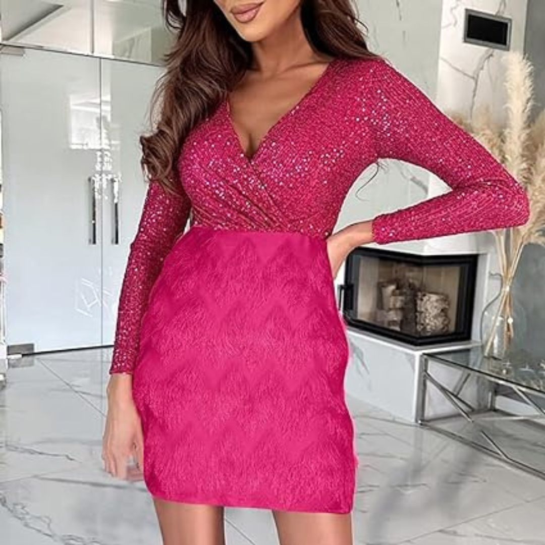 Celia Statement Sequin Dress with V Neck Chic Silhouette Collection