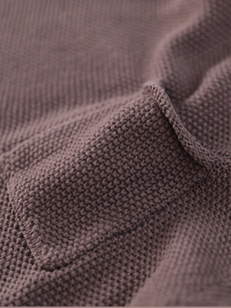 Round Neck Patch Pocket Long Sleeve Loose Knit Sweater